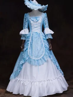 Victorian Dress Costume Women's Rococo Masquerade Ball Gowns light Sky Blue lace Trumpet Half Sleeves Victorian Era Clothing Retro Dress