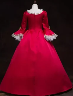 Victorian Dress Costume Women's Blue Women's Baroque Masquerade Ball Gowns Royal Half Sleeves Round Neckline with hat Victorian Era Clothing Retro Costume Burgundy