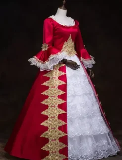 Victorian Dress Costume Women's Blue Women's Baroque Masquerade Ball Gowns Royal Half Sleeves Round Neckline with hat Victorian Era Clothing Retro Costume Burgundy