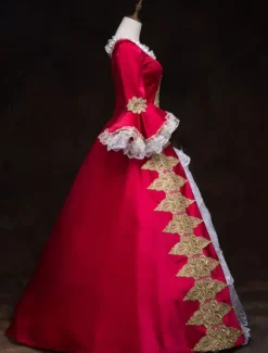 Victorian Dress Costume Women's Blue Women's Baroque Masquerade Ball Gowns Royal Half Sleeves Round Neckline with hat Victorian Era Clothing Retro Costume Burgundy