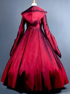 Victorian Dress Poplin Long Sleeves Witch Dress Costume Burgundy