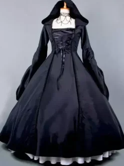Victorian Dress Poplin Long Sleeves Witch Dress Costume Burgundy