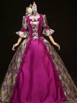 Victorian Multicolor Print Royal Court Synthetic Costumes For Women