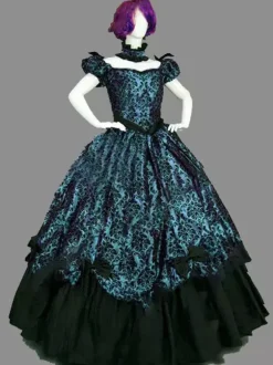 Victorian Retro Tudor Dress Costumes Women's Blue Marie Antoinette Short Sleeves Ball gown Victorian Era Style Set Masquerade Vintage Dress