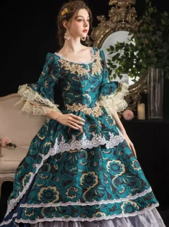Victorian Retro Tudor Dress Costumes Women's Rococo Retro Tudor Dress Costumes Women's Lace Ruffle Jacquard Marie Antoinette Costume Masquerade Ball Gown