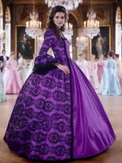 Victorian Retro Tudor Dress Costume Women's Long Gothic Trumpet Long sleeves Purple Ball Gown Square neckline Victorian Era Clothing with hat Retro Tudor Dress Costumes