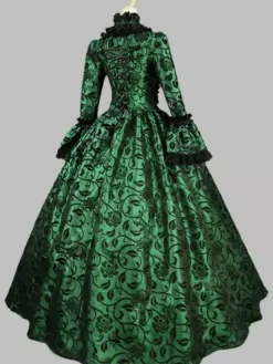 Victorian Retro Tudor Dress Costume Women's Baroque Lace Ruffles Green Marie Antoinette Long Sleeves Victoria Era Clothing Party Dresses Burgundy