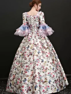 Victorian Retro Tudor Dress Costume Women's Rococo Vintage Victorian Era Outfits Illusion Blue Jacquard Retro Ball gown Costumes