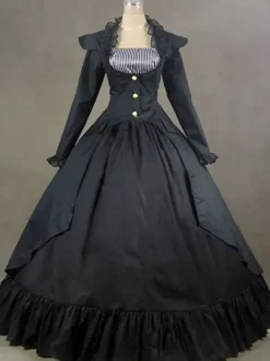Victorian Retro Tudor Dress Costume Long Sleeves Red Ball Gown Women's Ruffle Button Victorian Era Clothing Retro Clothing Costumes Carnival Burgundy