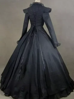 Victorian Retro Tudor Dress Costume Long Sleeves Red Ball Gown Women's Ruffle Button Victorian Era Clothing Retro Clothing Costumes Carnival Burgundy