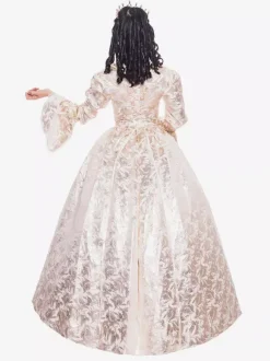 Victorian Retro Tudor Dress Costume Women's Beige Retro Ruffle Matte Satin Long Sleeves Victorian Era Style Floral Print Dress Women Vintage Clothing