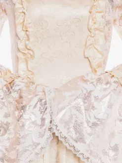 Victorian Retro Tudor Dress Costume Women's Beige Retro Ruffle Matte Satin Long Sleeves Victorian Era Style Floral Print Dress Women Vintage Clothing