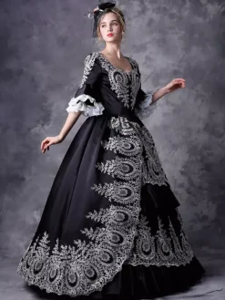 Victorian Retro Tudor Dress Costume Women's Black Hooded Masquerade Ball Gowns Royal Victorian Era Clothing Retro Costume Carnival