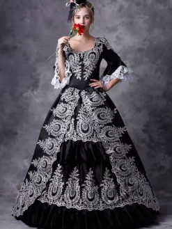 Victorian Retro Tudor Dress Costume Women's Black Hooded Masquerade Ball Gowns Royal Victorian Era Clothing Retro Costume Carnival