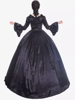 Victorian Retro Tudor Dress Costume Women's Black long Sleeves Matte Satin Victorian Era Style with Choker Vintage Clothing