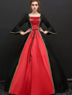 Victorian Retro Tudor Dress Costume Women's Baroque Black Half Sleeves Ball Gown Vintage Retro Dress