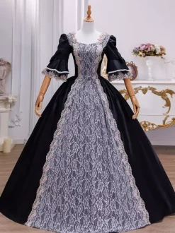 Victorian Retro Tudor Dress Costume Women's Retro Baroque Costume Lace Embroidered Tunic Lace Up Ball Gown Victorian era Clothing Retro Tudor Dress Costumes Dress Carnival