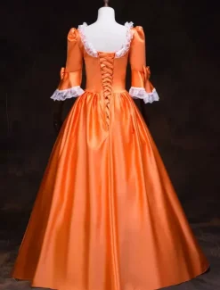Victorian Retro Tudor Dress Costume Women's Orange Baroque Masquerade Ball Gowns Ruffles Trumpet Half Sleeves Victorian Era Clothing Retro Tudor Dress Costumes