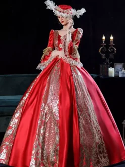 Victorian Rococo Costumes Dress Red Marie Antoinette Costume Ball Gown Burgundy