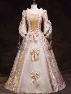 Victorian Rococo Retro Tudor Dress Costume Red Ball Gowns Ruffles Dress