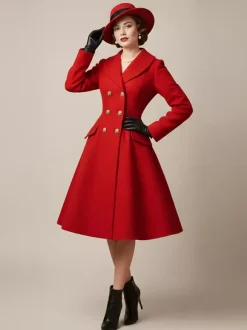 Vintage A-line Double-breasted Woolen Flared Midi Coat For Women 2026