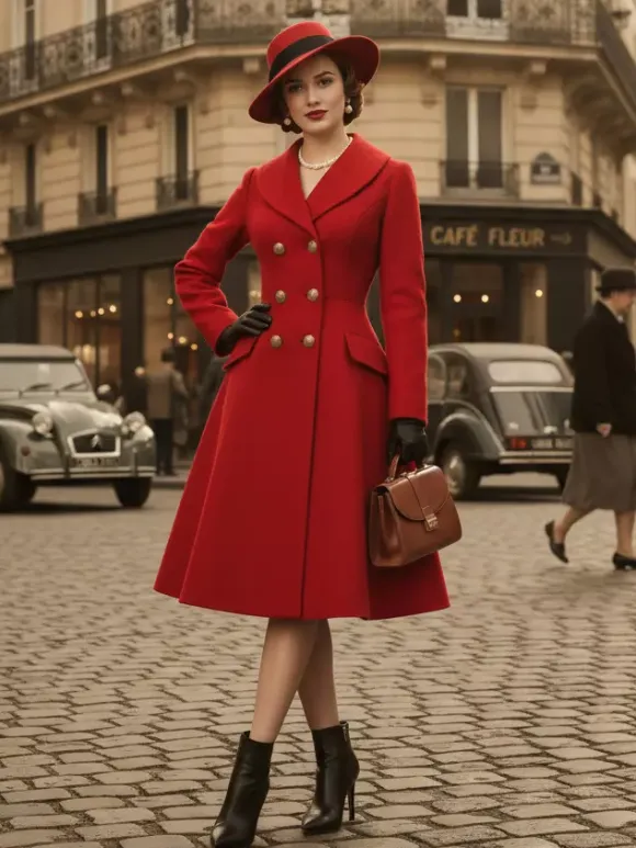 Vintage A-line Double-breasted Woolen Flared Midi Coat For Women 2026