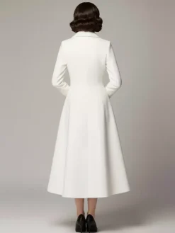 Vintage Classic Lapel A-line Woolen Flared Coat In White For Women 2026