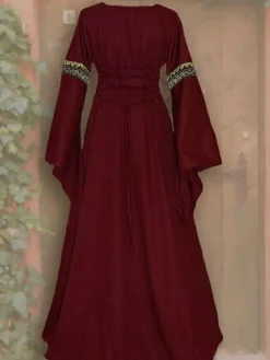 Vintage Dress 1950s Red Layered Buttons Short Sleeves Turndown Collar Pleated Swing Dress Burgundy