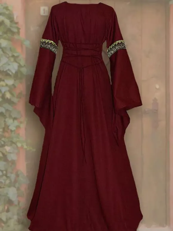 Vintage Dress 1950s Red Layered Buttons Short Sleeves Turndown Collar Pleated Swing Dress Burgundy