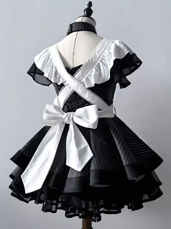 Vintage Elegant Maid Dress Japanese Lolita Style Tiered Apron Dress With Lace Trim Kawaii Gothic Aristocrat Uniform