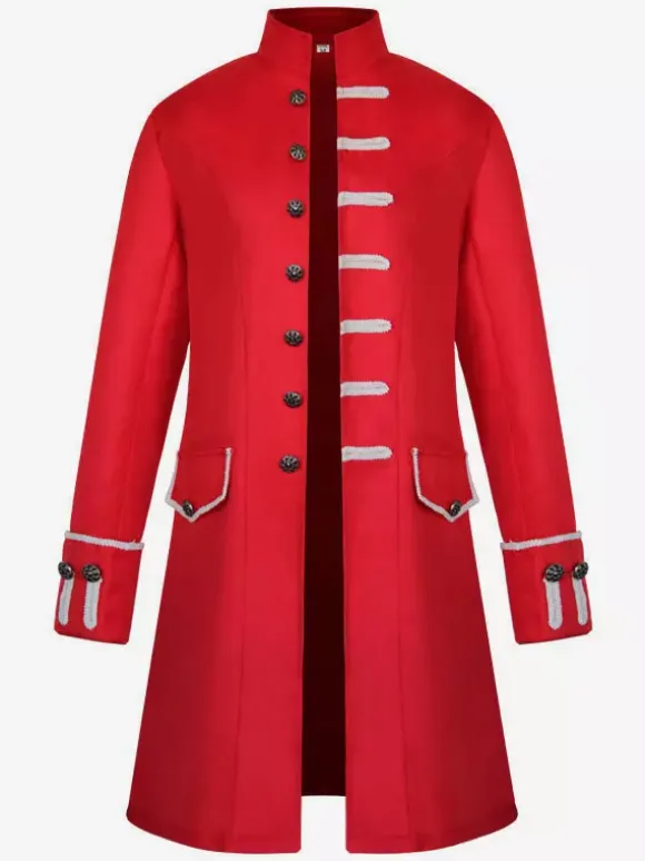 Vintage Medieval Frock Coat Men Stand Collar Jacket Costume Uniform