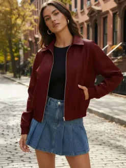 Vintage Oversized Faux Leather Bomber Jacket With Elastic Hem For Women 2026