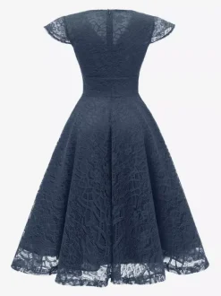 Vintage 1950s Midi Lace Dress for Women - V Neck Cap Sleeve A-line Cocktail Prom Gown - Wedding Guest Wear 2026