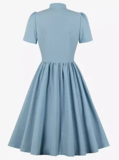 Vintage 1950s Midi Swing Tea Dress for Women - Bow Neck Short Sleeve Fit and Flare Rockabilly Gown - Garden Party 2026