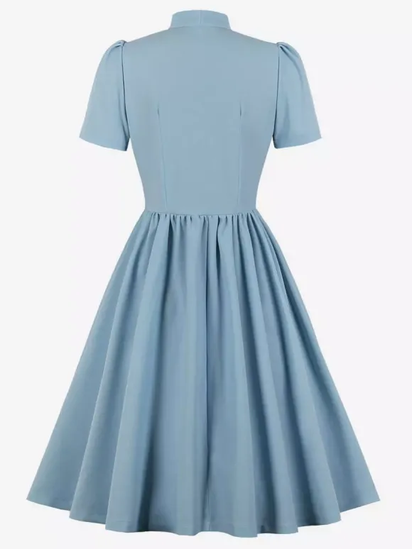 Vintage 1950s Midi Swing Tea Dress for Women - Bow Neck Short Sleeve Fit and Flare Rockabilly Gown - Garden Party 2026