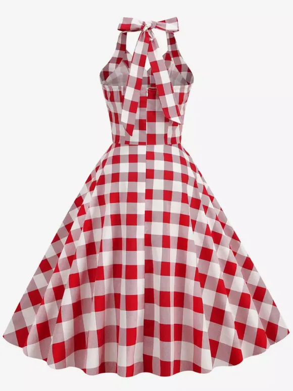 Vintage 1950s Polka Dot Midi Swing Dress for Women - Halter Neck A-Line Rockabilly Pinup Sun Dress - Holiday Picnic 2026