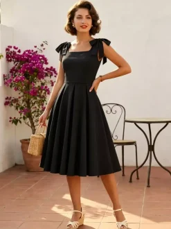 Vintage 1950s Swing Cocktail Dress Women Sleeveless Retro Dress