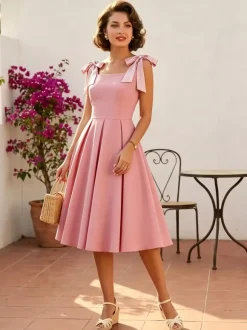 Vintage 1950s Swing Cocktail Dress Women Sleeveless Retro Dress