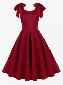 Vintage 1950s Swing Cocktail Dress Women Sleeveless Retro Dress