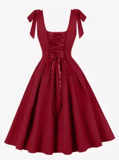 Vintage 1950s Swing Cocktail Dress Women Sleeveless Retro Dress