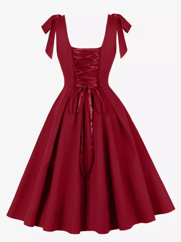 Vintage 1950s Swing Cocktail Dress Women Sleeveless Retro Dress