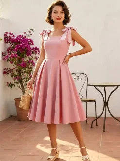 Vintage 1950s Swing Cocktail Dress Women Sleeveless Retro Dress