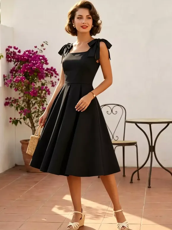 Vintage 1950s Swing Cocktail Dress Women Sleeveless Retro Dress