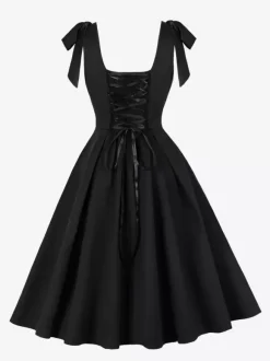 Vintage 1950s Swing Cocktail Dress Women Sleeveless Retro Dress