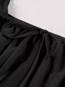 Vintage Square-Neck Midi Dress In Black For Summer 2026