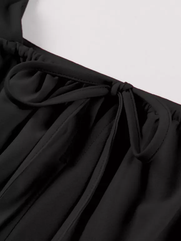 Vintage Square-Neck Midi Dress In Black For Summer 2026