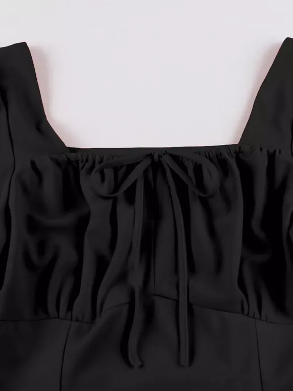 Vintage Square-Neck Midi Dress In Black For Summer 2026