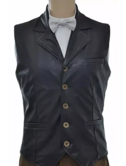 Vintage Steampunk Costume Waistcoat Black Men's Faux Leather Retro Suit Vest