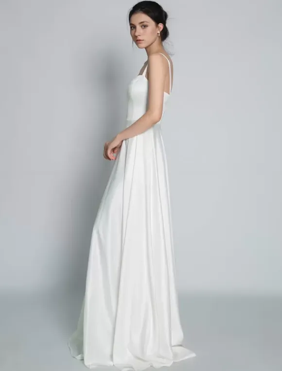 Vintage Wedding Dresses Square Neckline Sleeveless Satin Fabric Court Train Sash Bridal Dress Free Customization