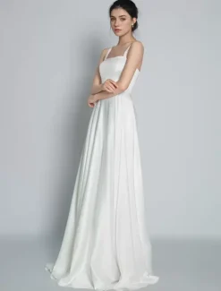 Vintage Wedding Dresses Square Neckline Sleeveless Satin Fabric Court Train Sash Bridal Dress Free Customization